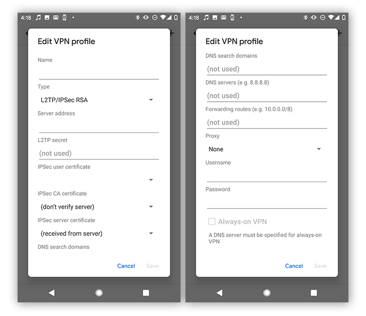 1st: Enter your details to finish setting up a VPN on Android . 2nd: You'll need your username and password to finish your Android VPN setup.